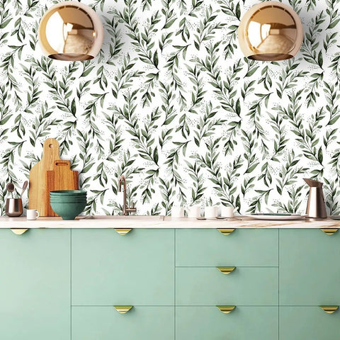 Green Leaf Peel And Stick Wallpaper Olive Leaf Contact Paper Easy Peel And Stick Self Adhesive Vinyl Roll 17.7 Inch By 118.1 Inch