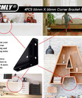 Rock Solid 4 Pack Corner Brace Brackets For Wood And Metal, Built Like A Tank 66mm Triangle Shelf Support, Rust Proof Black Angle Bracket on a desk