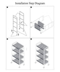 Installation diagram for 4 Tier Rolling Utility Storage Cart On Wheels In White Carbon Steel With Epoxy Coated Finish.