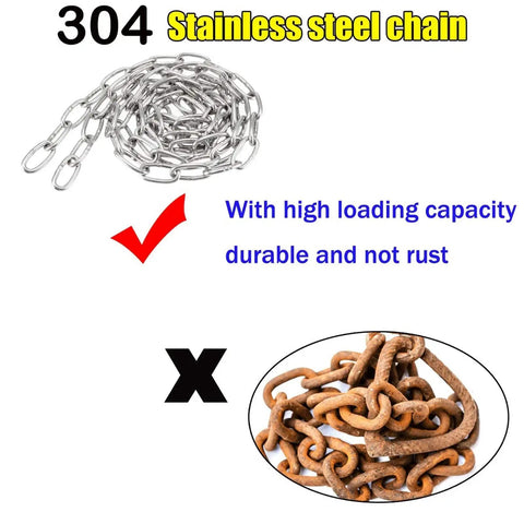 Heavy Duty 304 Stainless Steel Garden Chain With A Slick Polished Look Perfect For Backyard Dog Tethers Decorative Railings And Chandelier Hanging Rust Proof And Legit Bulletproof Build, showcasing shiny stainless steel chain.