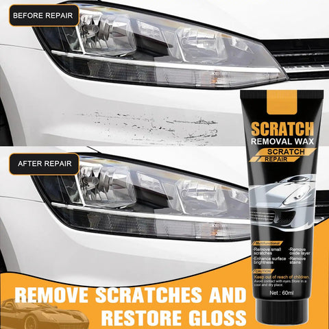 Two Pack Car Scratch Remover Wax Kit For Deep Scratches And Swirls Vehicle Polish And Scratch Repair Paste With Sponge Clear Coat Safe Car Paint Restoration Easy DIY Auto Body Shine And Protection shown with before and after results on a car bumper.