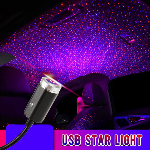 Multi Color USB Star Light With Seven Lighting Effects And Adjustable Modes illuminating car interior with blue and red lights