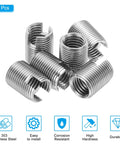 Six stainless steel self-tapping threaded inserts, M14–M18, 24mm long, slotted sleeves for screw repair.