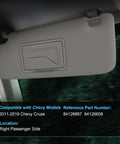 Chevy Cruze Sun Visor Passenger Side Gray With Mirror Right Without Light Replacement 95034256 95034253 installed view.
