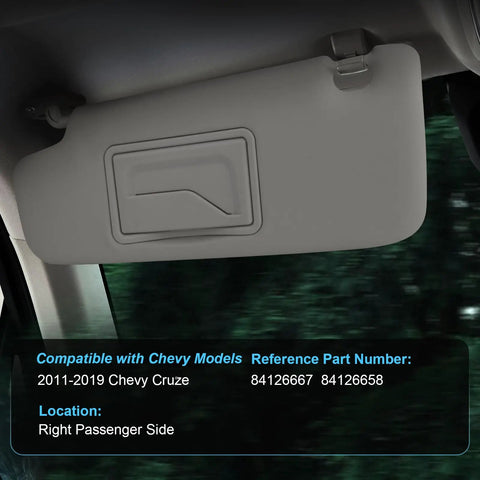Chevy Cruze Sun Visor Passenger Side Gray With Mirror Right Without Light Replacement 95034256 95034253 installed view.