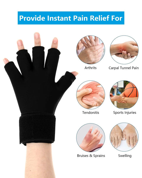 Arthritis Relief Finger Ice Glove With Adjustable Wrist Strap For Women And Men, Cold And Heat Therapy Ice Pack in use