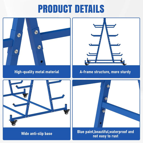 Beefy Heavy Duty Lumber Storage Rack With Wheels, 5 Tier Cantilever Design For Long Item Storage, metal frame details