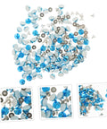 DIY bag rivets and studs in blue and silver metal; assorted sizes for clothing and shoes