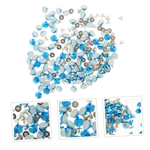 DIY bag rivets and studs in blue and silver metal; assorted sizes for clothing and shoes