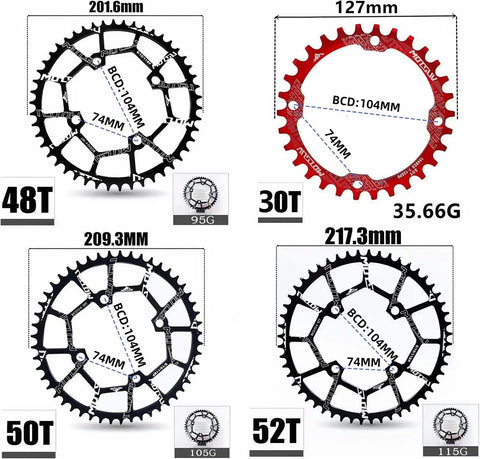 Pro-Grade 104BCD Oval Chainring 30T-52T CNC Machined 7075-T6 Aluminum Narrow-Wide MTB Road Bike Chainwheel For Shimano SRAM 8-11 Speed Compatibility Black Rock Solid sizes