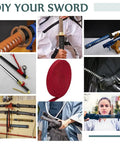 Collage featuring Beefed Up Ito Sageo Wrapping Cord For Samurai Sword Handle Replacement 16 Feet 4 Inches Long Half Inch Wide Durable Blended Fiber