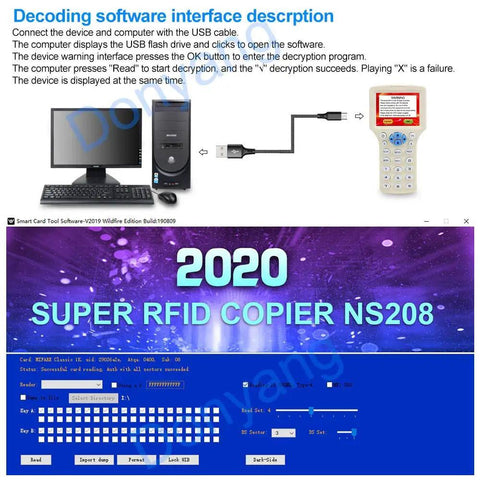 Interface of All In One RFID And NFC Card Copier And USB Reader, Supports 125KHz And 13.56MHz, UID Decoder, and Key Fob Programmer