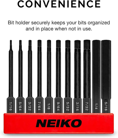 Hex Drill Bit Set, Eleven Piece Allen Wrench Bits With Magnetic, Laser Etched SAE Sizes One Sixteenth Inch To Five Sixteenths Inch