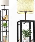 Tall Floor Lamp For Living Room 70 Inch Height With 1200 Lumen Super Bright LED Dimmable Bulbs Flax Gray Lampshade Shelf Storage