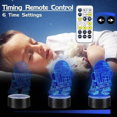 Four Pattern 3D Illusion Lamp With Sixteen Color LEDs Timed Remote Realistic 3D Night Light with sleeping child and remote control