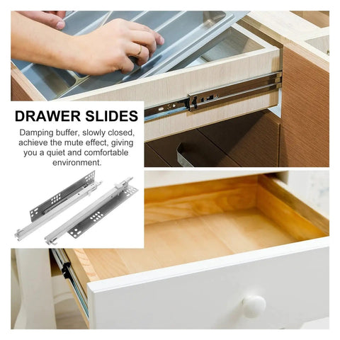 Image showing Two Pack Undermount Drawer Slides With Soft Close Damping For No Slam Quiet Smooth Glide Cabinet Rails installed in a drawer.