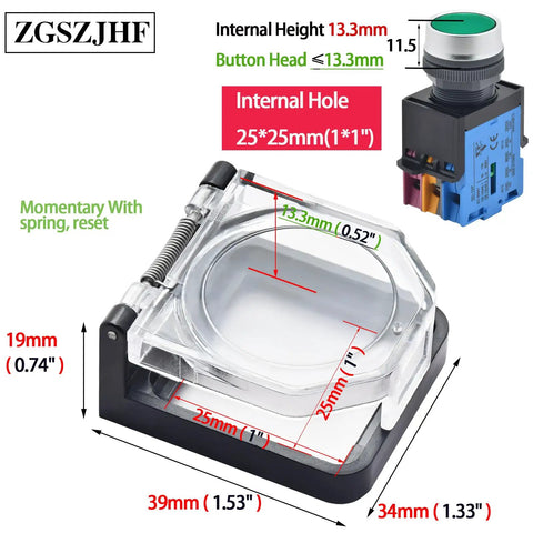 Two Pack Push Button Switch Cover Collision Resistant Dustproof Safety Protector For 39x34mm Square Mounting Hole Momentary Type