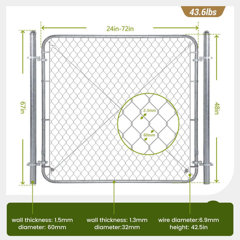 Built Tough Adjustable Chain Link Fence Gate With Posts 48 Inch High 24 To 72 Inch Wide Galvanized Outdoor Fence Kit for Yard