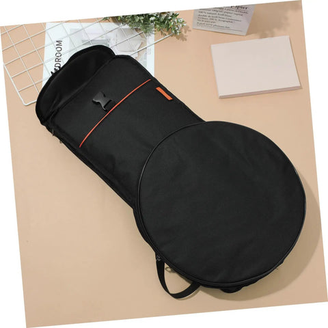Dang Tough Dumb Drum Carrying Case Stitched From Heavy Gauge Waterproof Oxford Material To Store Percussion Equipment Safely and Keep Things Slick While You Cruise Down The Interstate In Solid Black, showing top view with red accents.