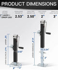 Dimensions of Rugged 8000 Pound Pipe Mount Tongue Jack With 15 Inch Lift And Adjustable Drop Leg Swivel Weld On Trailer Jack For RV Boat And Utility Trailers Extension From Twenty Four And A Half To Thirty Nine And A Half Inches Heavy Duty Lift shown in diagram