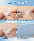 Four-step installation guide for adhesive pads for pulley attachment, showcasing hands and adhesive pad use.