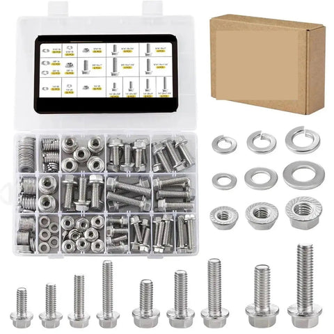 Stainless Steel 304 Flange Hex Bolts Kit For Furniture Heavy Duty Corrosion Resistant Hardware Assortment With Coated Finish No Burr Anti Slip Nut Teeth