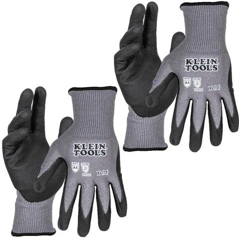 Cut Resistant Work Gloves With Nitrile Coated Grip, HPPE Fabric, ANSI A4, XL Size, 2 Pack, displaying front and back views.