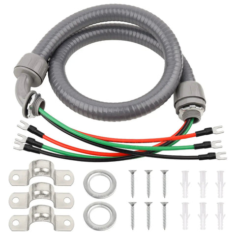 Half Inch AC Whip Assembly Kit Four Foot With Terminal Non Metallic Liquid Tight Conduit And 10/3 THHN Wire for outdoor HVAC