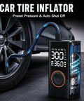 Slick Cordless Tire Inflator Compact Air Compressor For Tesla Cybertruck 2023 2024 2025 2026 with digital gauge and hose.