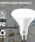 BR30 LED Recessed Flood Light Bulbs 105W Equivalent shown in kitchen environment with UL Listed certification