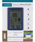 All-In-One Wireless Rain Gauge Weather Station With Indoor Outdoor Temperature And Humidity, Rainfall Tracking And History Readings, Current And Historic Totals For 1H, 24H, 7D, Monthly And Total, Plus Twelve To Twenty Four Hour Clock in packaging.