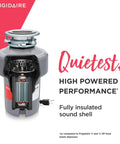 Three Quarter HP Corded Beefed Up Kitchen Garbage Disposal with exposed interior showing BIOSHIELD Odor Shield features