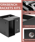 Heavy Duty 3 Way Corner Bracket Kit For Custom Workbench And Shelving, Black Steel, Fits 1.5 By 3.5 Inch 2x4 Lumber