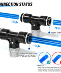 Push To Connect Tee Fittings For Air Lines 3/8 Inch Tube OD X 1/4 Inch NPT Thread Male Branch Quick Connect Pack Of 2 showing tube connection