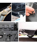 Installation of 18 Size Push Bumper Fastener Rivet Clips Kit For Cars, showing use in various car body parts like bumpers and doors.