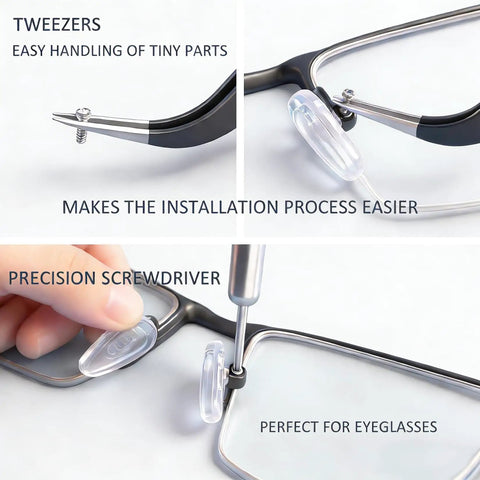 Installation process of Five Pairs Silicone Eyeglass Nose Pads With Air Chamber All-Day Comfort Screw-In Replacement Kit