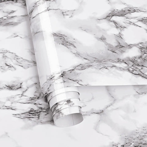 Marble Peel And Stick Wallpaper Glossy Marble Contact Paper For Countertops Kitchen Cabinets And Bathroom Surfaces 24 By 197 Inches In Black White Gray Waterproof And Durable DIY Friendly