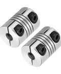 Two Pack 5 To 5mm Flexible Shaft Couplers 20mm Length 15mm Diameter Aluminum Alloy Clamp Joint Connectors For Stepper Motors Ideal For 3D Printers CNC Machines DIY Encoders visible from the top angle.