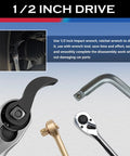 Two Pack Pry Bar Wrench Adapters With 4 Point And 8 Point Bits, Half Inch Drive shown in automotive disassembly use