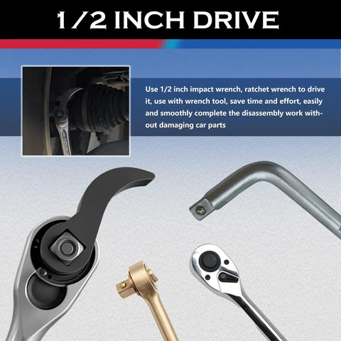 Two Pack Pry Bar Wrench Adapters With 4 Point And 8 Point Bits, Half Inch Drive shown in automotive disassembly use