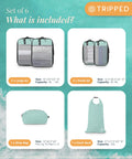 Compression Packing Cubes For Travel 6-Piece Premium Set With Laundry And Shoe Bag, Dusty Teal Mesh