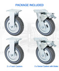 8 Inch Heavy Duty Caster Wheels Set With 2 Braked Swivel Casters And 2 Fixed Industrial Plate Casters Total Capacity 3500 Lbs 1600 Kg For Workbenches Carts Trolleys And Warehouse Equipment showing two fixed casters and two swivel casters with brakes in package included view.