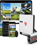 X3C Carbon Golf Launch Monitor And Simulator With Full Radar Tracking, i4 Rangefinder, and devices displaying data interfaces