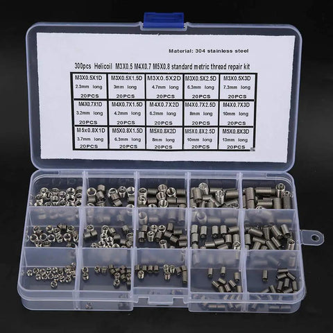 Heavy Duty Stainless Steel Threaded Inserts Repair Kit, 300 Pcs M4x0.7 And M5x0.8 Wire Inserts in open case