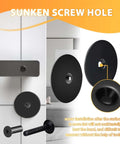 Black Door Hole Cover Plate, Heavy Duty Steel, 2 5/8 In Diameter, installation diagram showing screw fit