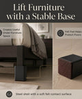 Rock Solid Carbon Steel Furniture Lifters That Dial In Your Level Game Perfect For Any Couch Or Table Pack Of Four Straight Line Black Square Pads With Soft Felt Liners under bed with black square pad and felt bottom.