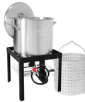 80 Quart Seafood Boiling Kit With Strainer And Basket Outdoor Boil Pot 100000 BTU Propane Burner 10 PSI Regulator Heavy Duty