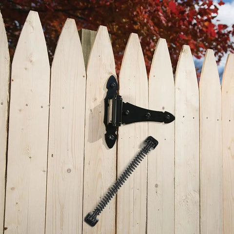 11.5 Inch Gate Spring Self Closing Heavy Duty Built To Last Outdoor Door Spring For Metal Gate Closure With Adjustable Tension For Wooden And Vinyl Fences Black Finish 4 Pack on white picket gate