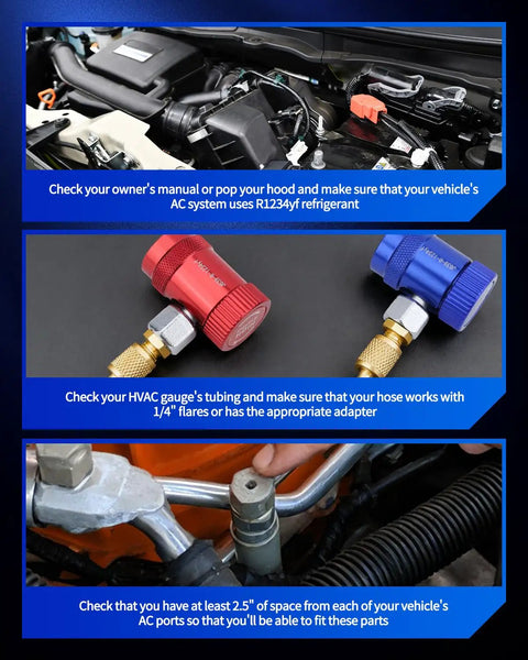 Quick Coupler Kit For Car AC Systems, Must Have Pro Grade Quick Connect Adapters And High Low Hose Fittings, R1234yf Adapters