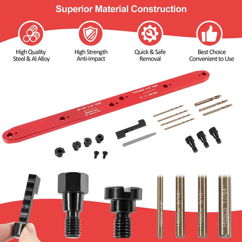 Pro Grade Manifold Drill Template For GM LS Engines 4.8L 5.3L 6.0L Chevy Removal Tool Kit components display